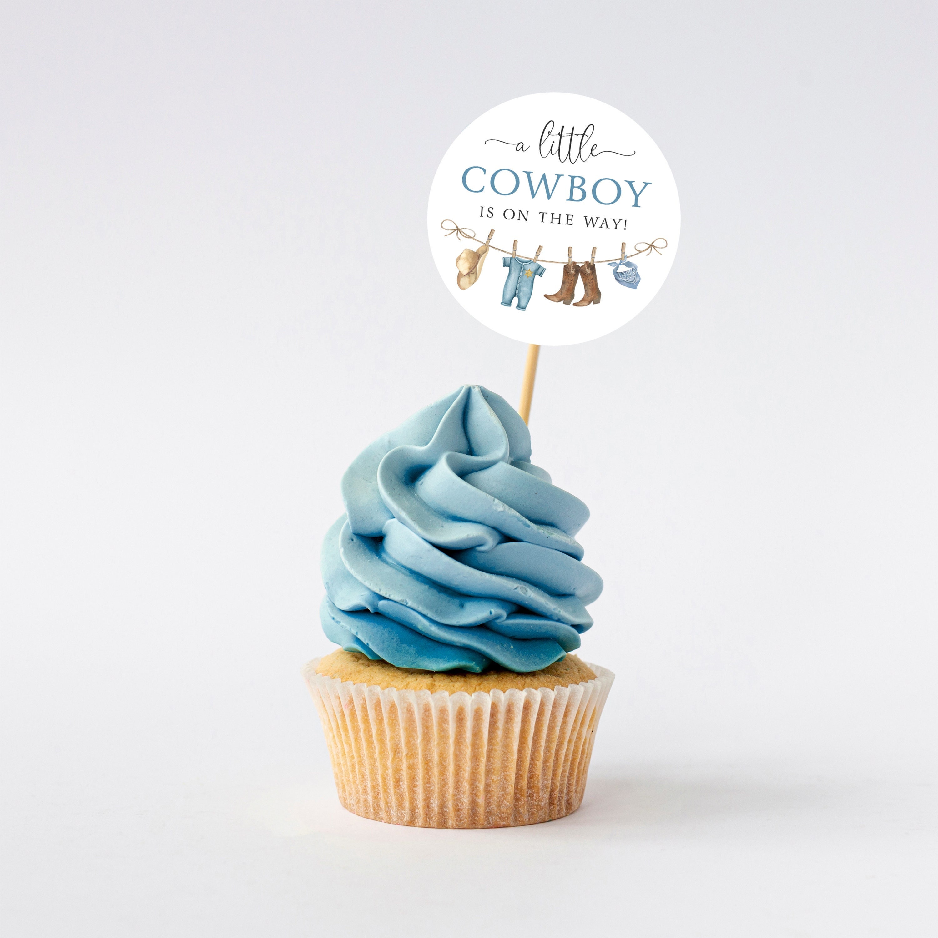 Cowboy Baby Shower Cupcake Toppers Little Cowboy on the Way Party Decor Printed or Instant Digital BA11023