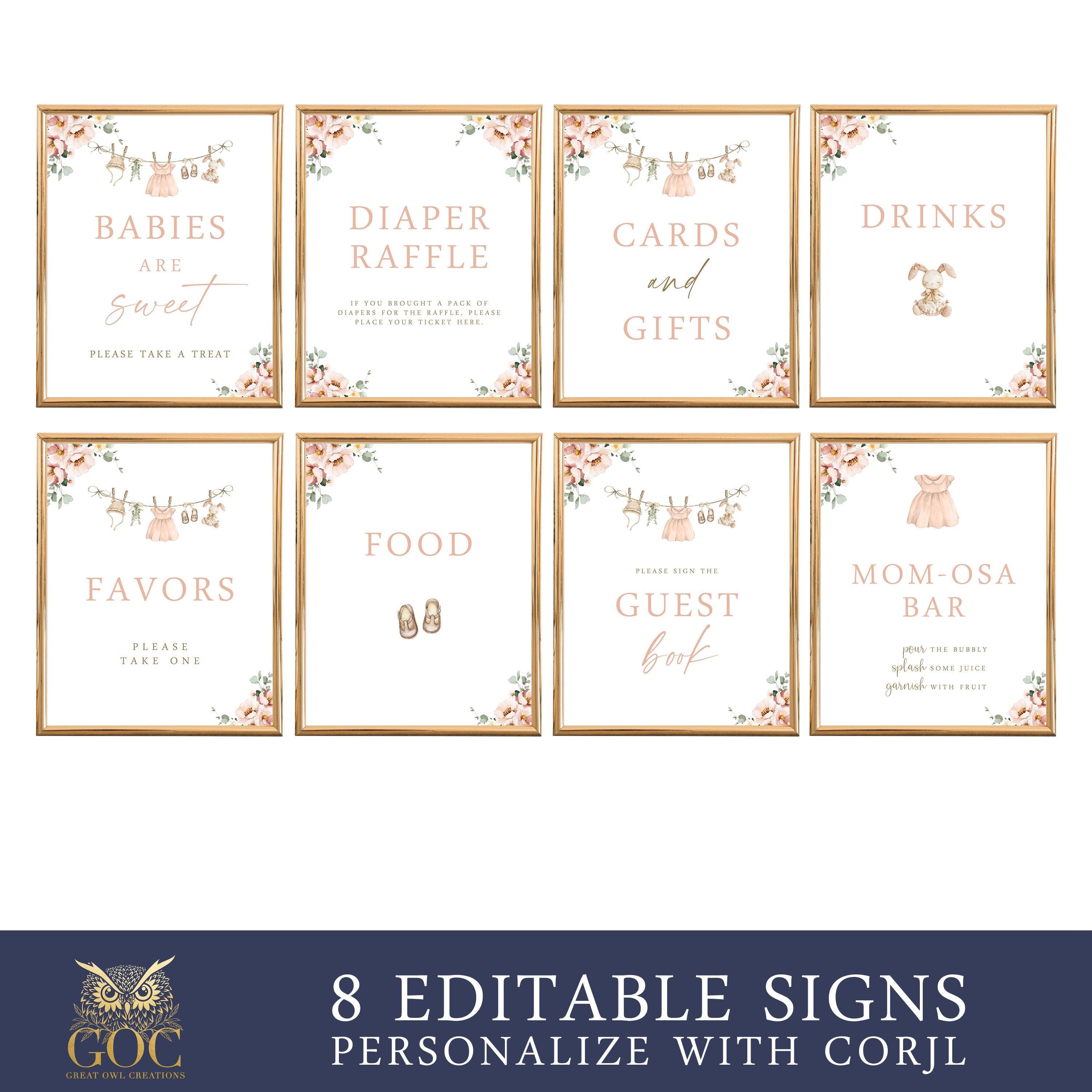 Boho Girl Clothesline Baby Shower Sign Package, 8x10, Editable