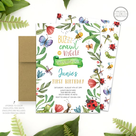 Bug Garden Birthday Invitation For Any Age | Insect Birthday Invitation | Buzz Wiggle or Crawl Invite | Printed or Digital Il_570xn