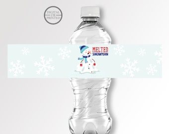 Winter Melted Snowman Water Bottle Label