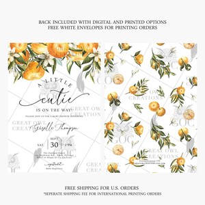 A Little Cutie Baby Shower Invitation | Orange Citrus Greenery Baby Shower Invite | Editable Template Digital or Printed Invite image 2