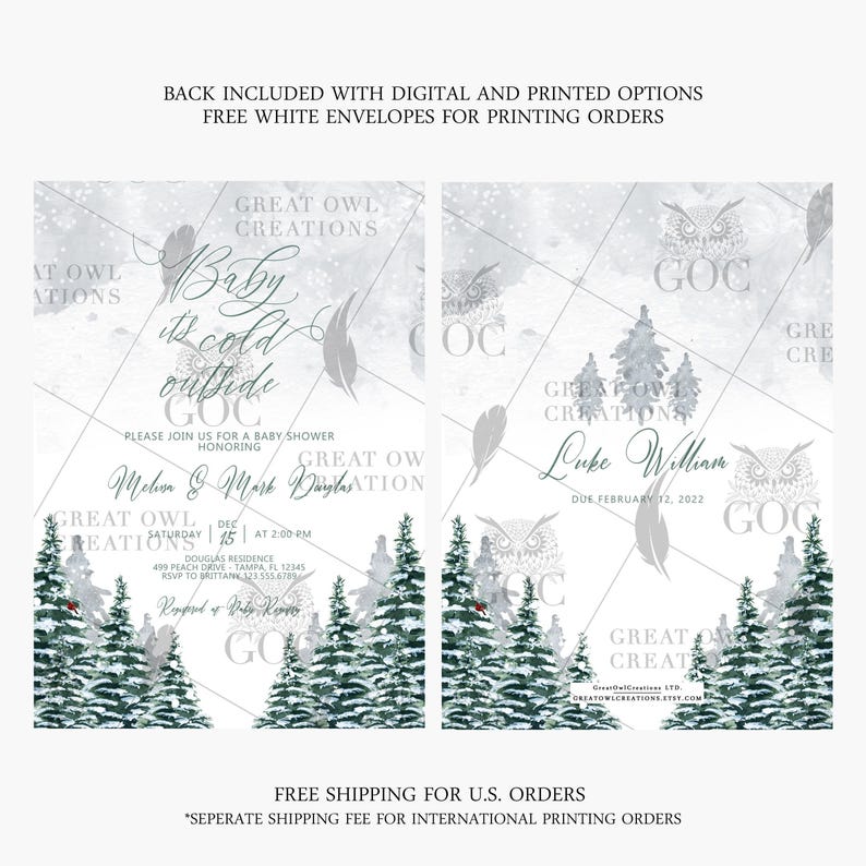 Baby it's Cold Outside Baby Shower Invitations | Winter Baby Shower Invite | Gender Neutral | Digital or Printed image 2