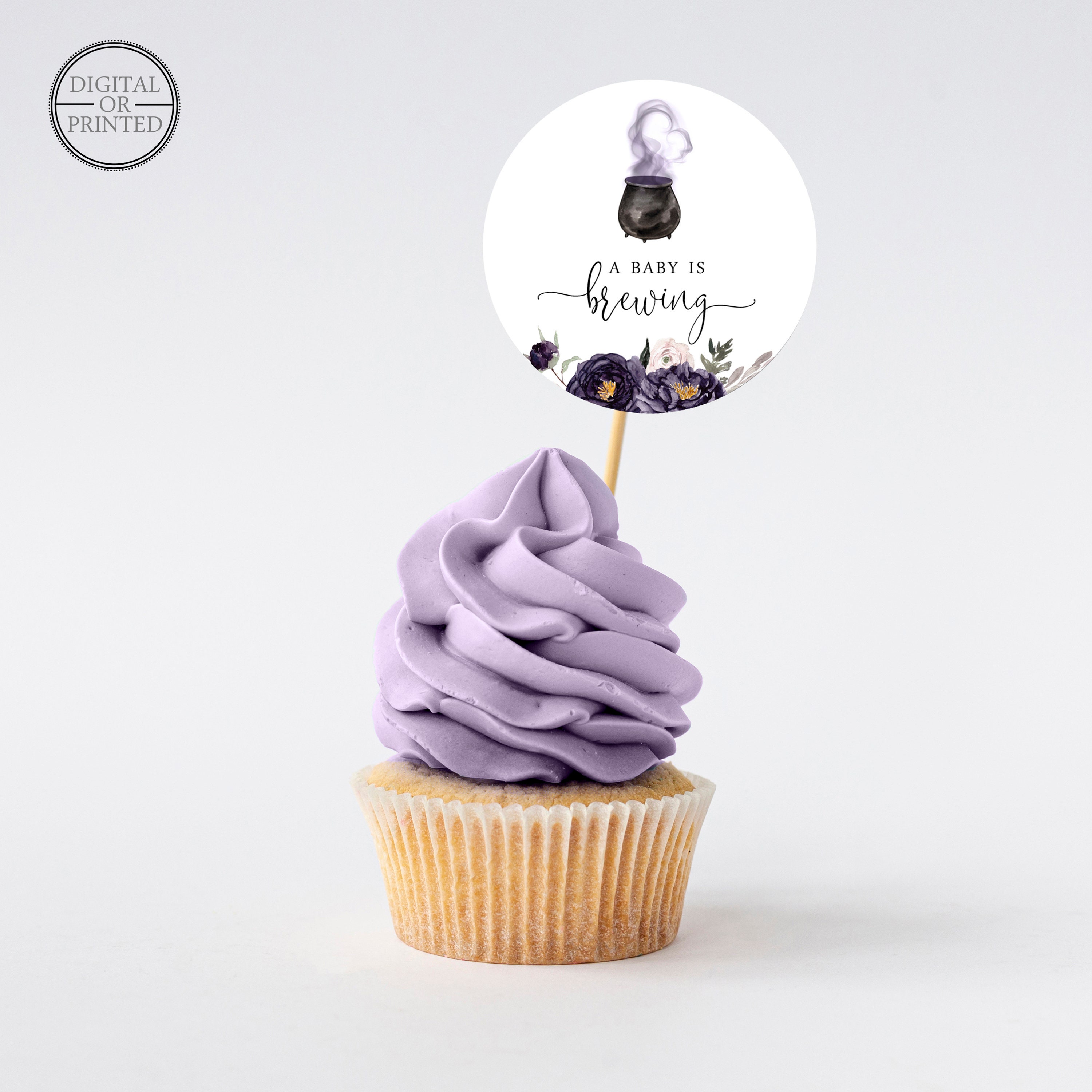 Halloween Baby Shower Cupcake Toppers, Baby is Brewing Baby Shower