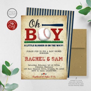 Oh Boy a Little Slugger is on the Way Baseball Baby Shower Invitation