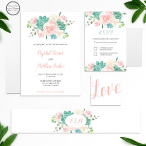Bohemian Succulent Watercolor Floral Wedding Invitation Suite / Kit image 1