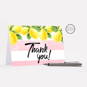Lemon Thank You Cards, Bridal Shower Stationary, Instant Editable Digital or Printed image 1