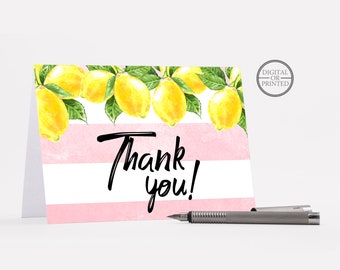 Lemon Thank You Cards, Bridal Shower Stationary, Instant Editable Digital or Printed