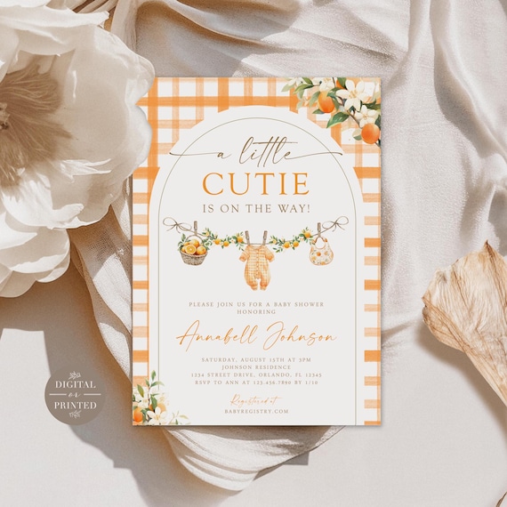 A Little Cutie Baby Shower Invitation, Gender Neutral Baby Shower Invite, Printed or Instant Editable Template, BA31725
