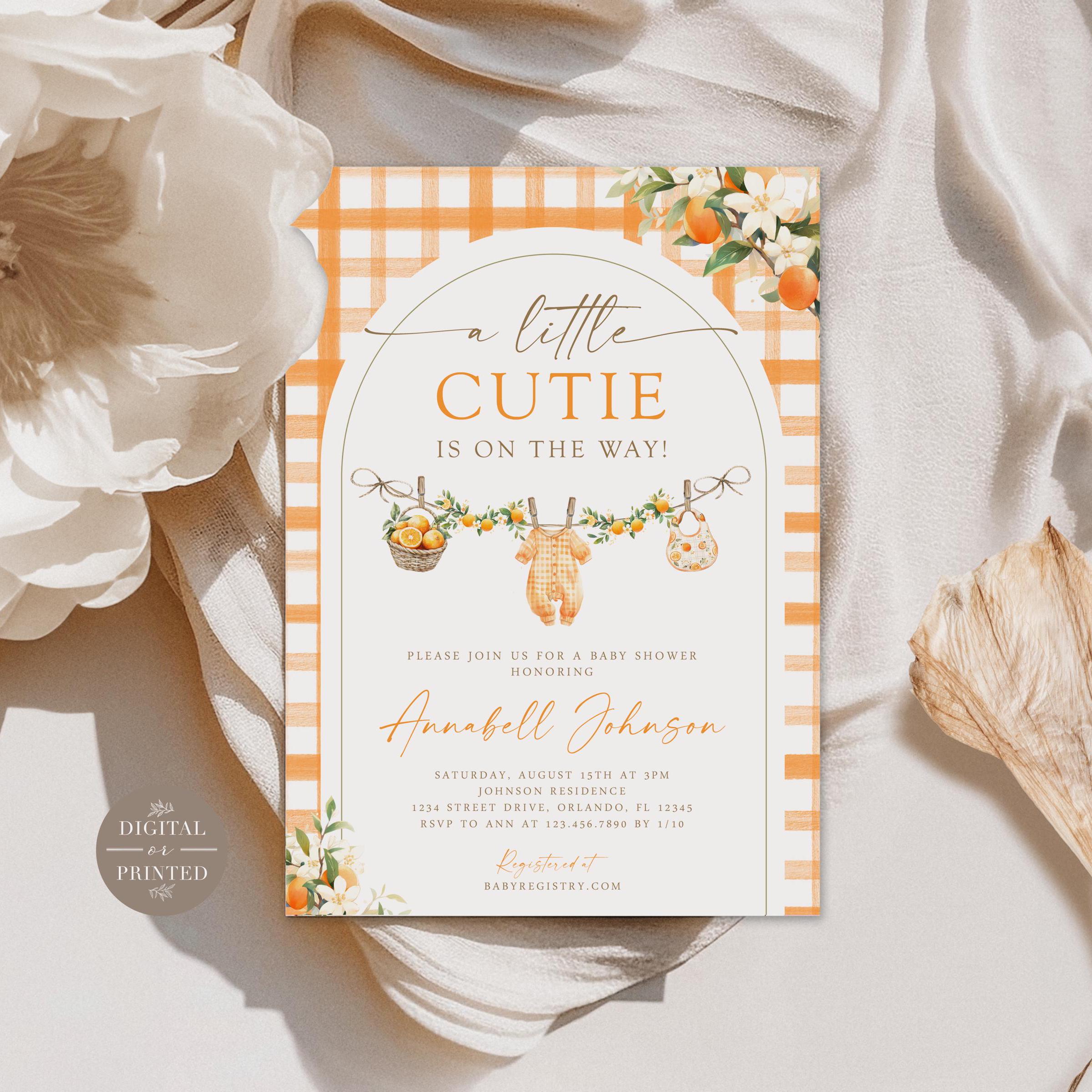 A Little Cutie Baby Shower Invitation, Gender Neutral Baby Shower Invite, Printed or Instant Editable Template, BA31725