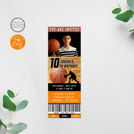 Basketball Invitation, Basketball Birthday, Basketball Party Invitation, Ticket Invitation, Sports Birthday, Bball Ticket, Printable Invite Il_570xn