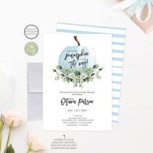 Fall Blue Pumpkin Baby Shower Invitation | Pumpkin Floral Baby Shower Invite | Printed or Digital