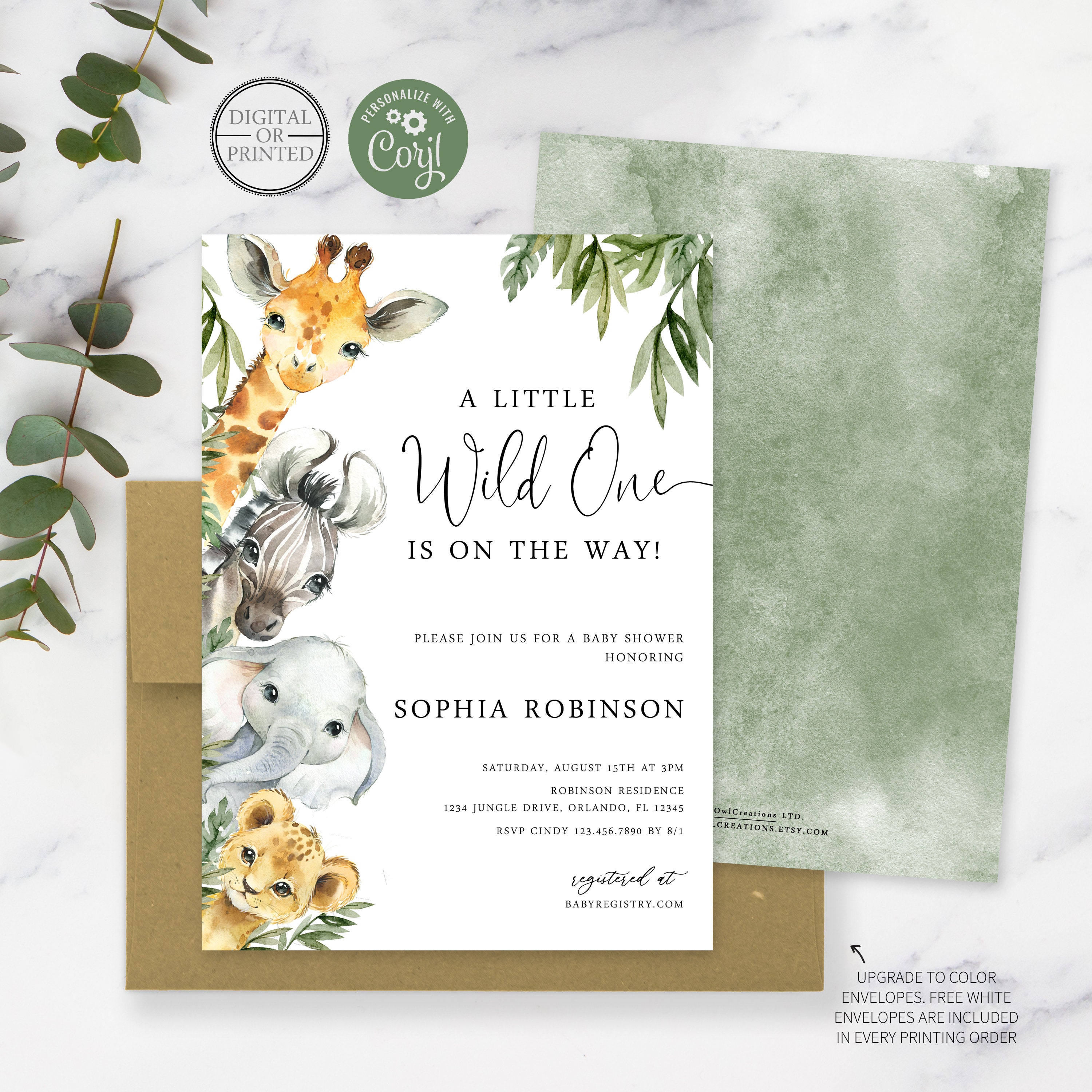 Safari Baby Shower Invitation Wild One is on the Way Baby Shower
