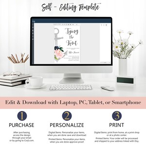 Nautical Bridal Shower Invitation | Floral Anchor Bridal Invitation | Tying the Knot | Navy and Blush | Printed or Digital image 5
