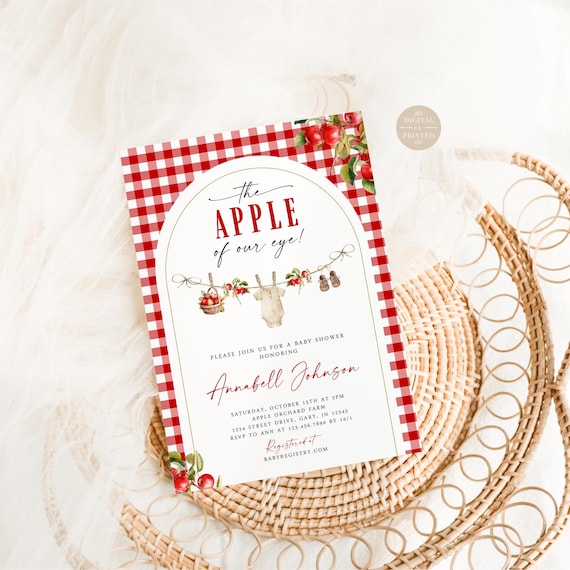 Apple Baby Shower Invitation, The Apple of Our Eye Baby Shower Invite, Homegrown, Printed or Instant Editable Template, BA6525