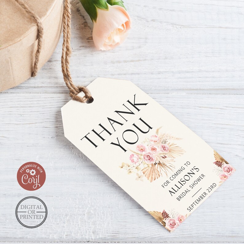 Boho Pampas Grass Favor Tags | Fall Floral Bridal Shower Favor Tag ...