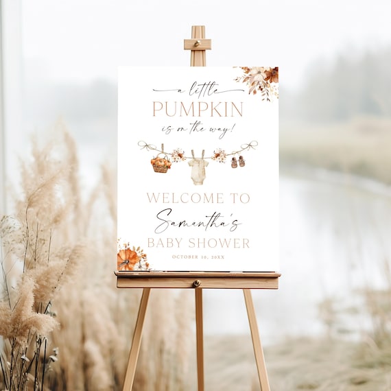 Little Pumpkin Baby Shower Welcome Sign, Fall Instant Editable Digital or Printed, BA7725