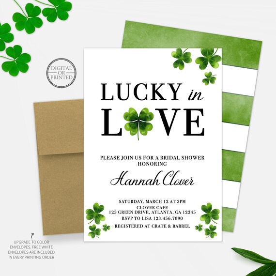 Lucky in Love Bridal Shower Invitation, Irish St Patricks Day Invite, Printed or Digital Il_570xn