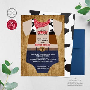 Cowboy Baby Shower Invitation | A Little Cowboy is on the Way Invite | Western Baby Shower Invite | Digital or Printed image 1