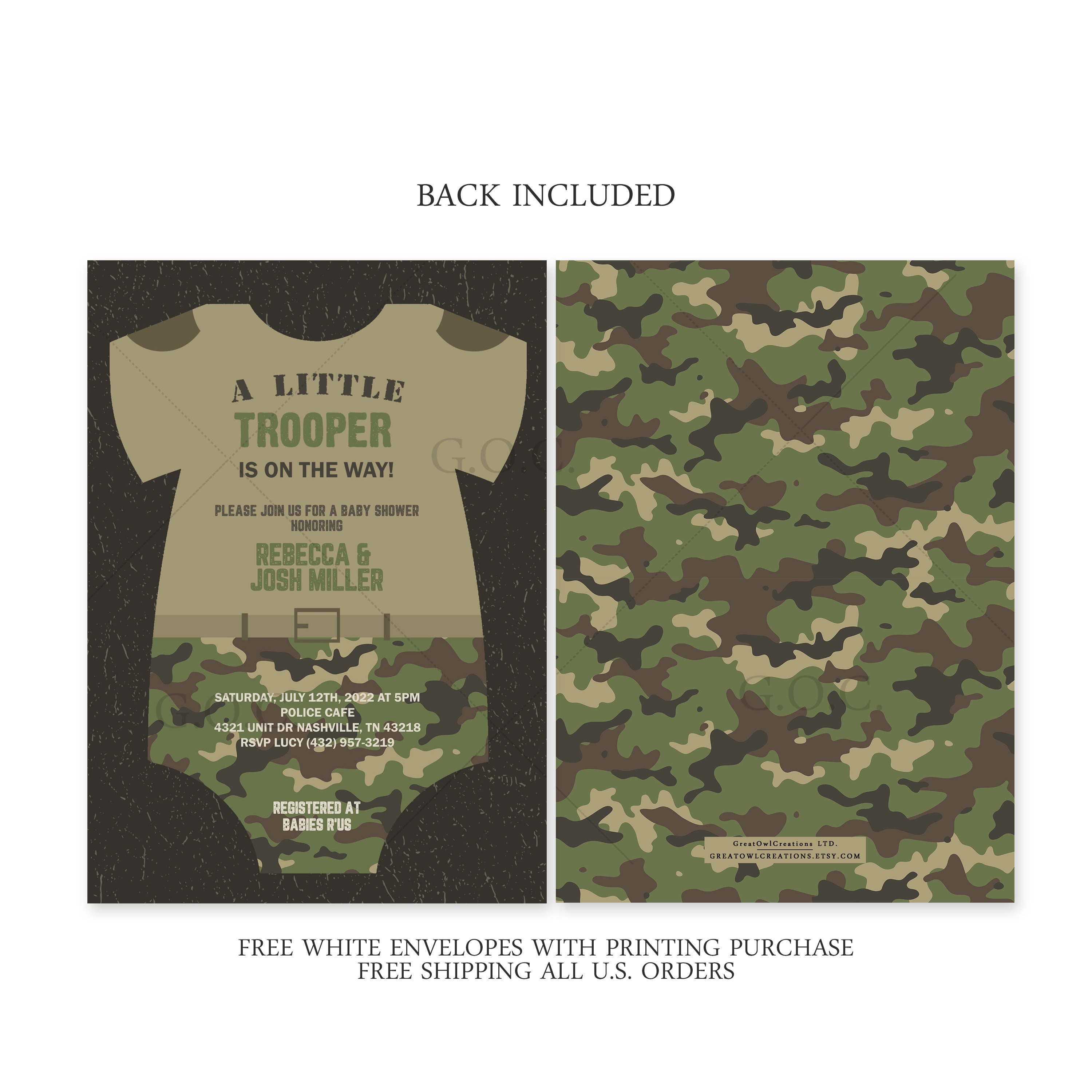 Invitación para baby shower militar / Un pequeño soldado está en camino /  Digital o impresa - Etsy México, image size:3000x3000
