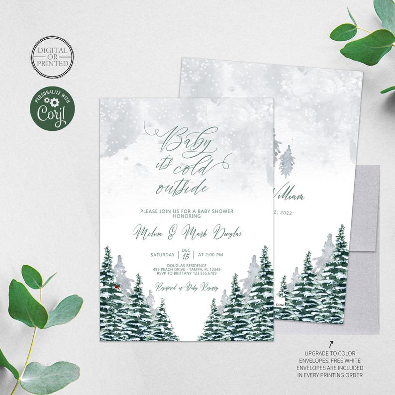 Baby it's Cold Outside Baby Shower Invitations | Winter Baby Shower Invite | Gender Neutral | Digital or Printed image 1