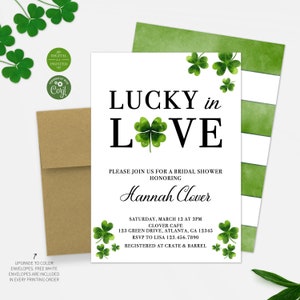 Lucky in Love Bridal Shower Invitation, Shamrock Bridal Invite, Instant Digital or Printed