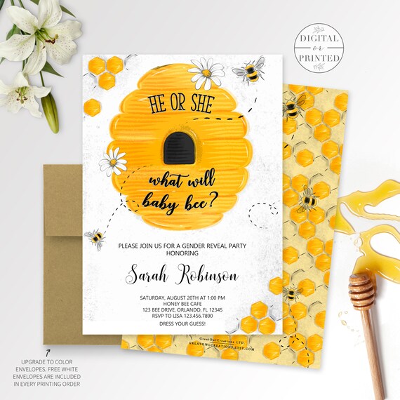 What Will Baby Bee Gender Reveal Party Invitation Bee Gender Etsy