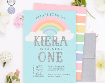 Rainbow First Birthday Invitation