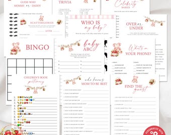Babyshower-spelpakket aardbei, zelfbewerkbaar, direct downloaden afdrukbaar, BA3625