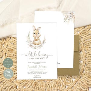 Bunny Baby Shower Invitation | A Little Bunny is on the Way Baby Shower Invite | Editable Digital or Printed image 1