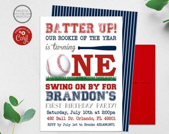 Baseball Birthday Invitation | Baseball Invitation | Baseball Birthday Party | Rookie of the Year | Batter Up | First Birthday | Printed