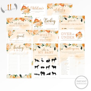 Instant Download Printable Fall in Love Pumpkin Baby Shower Games Package