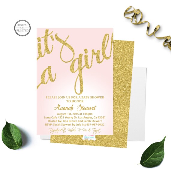 Pink and Gold Baby Shower Invitations, Baby Girl Shower, Its a Girl Baby Shower Invitation, Shower for Baby Girl, Fancy Script Invite Il_570xn