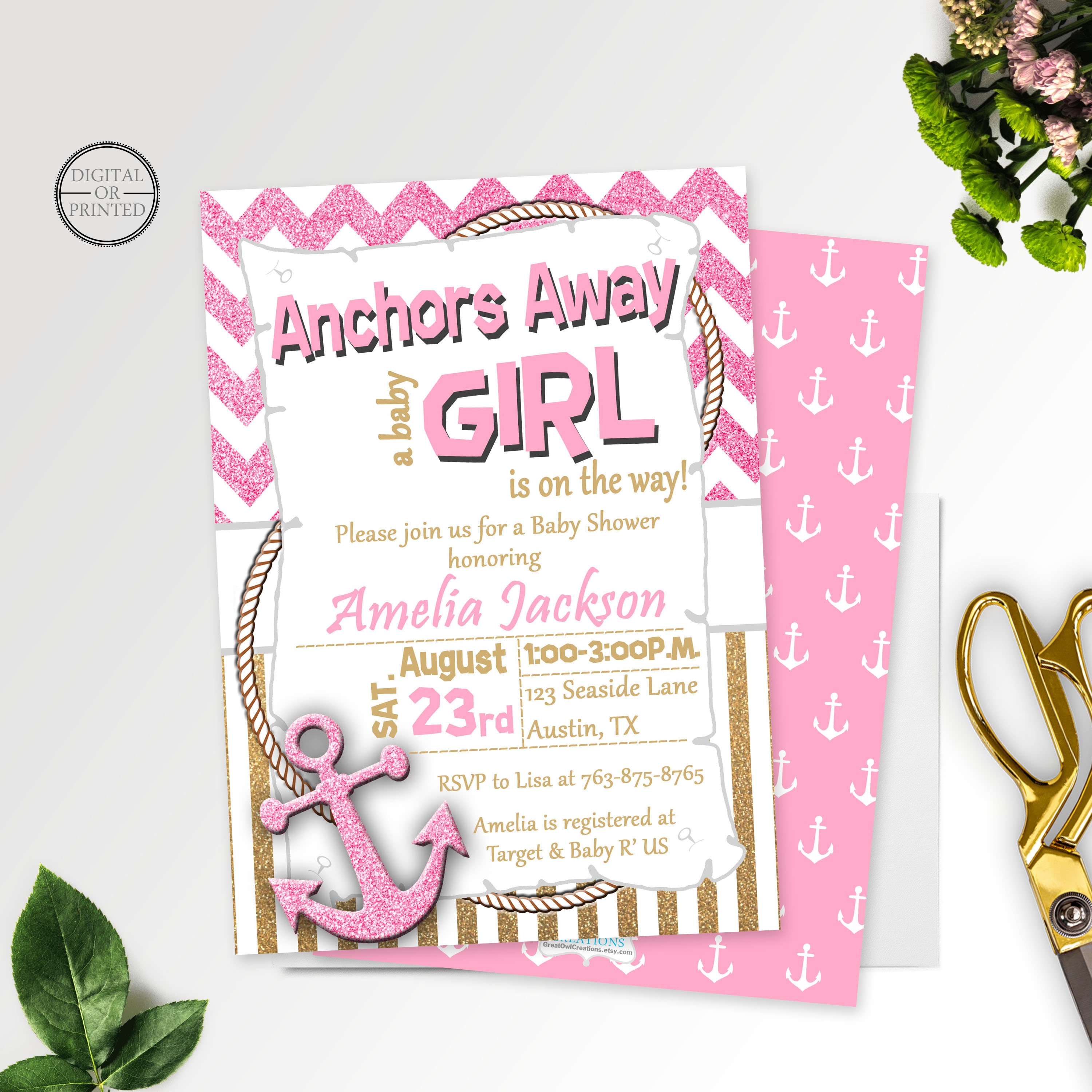 Anchor Baby Shower Invitations Anchors Away Baby Shower Etsy