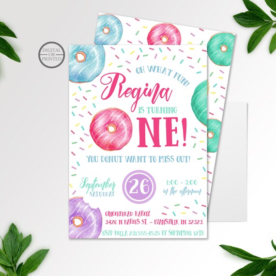 Donut Birthday Invitation | Doughnut Party Invitation | Doughnut Birthday Invitation | Sprinkles Invitation | Watercolor Invitation | Girl Il_570xn