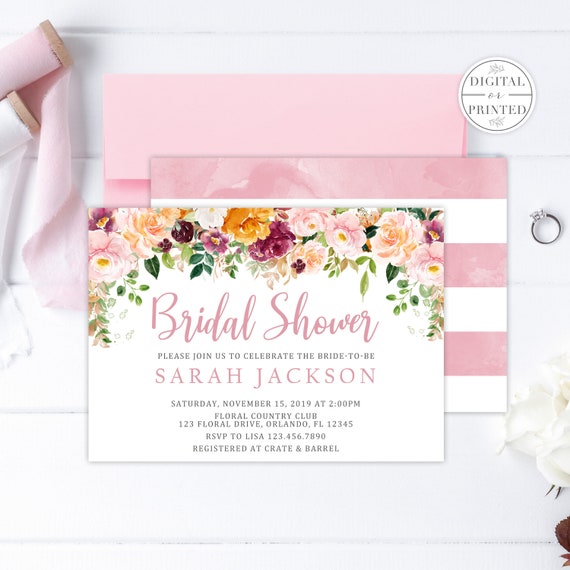 Floral Bridal Invitation | Watercolor Floral Bridal Shower Invite | Digital or Printed Il_570xn