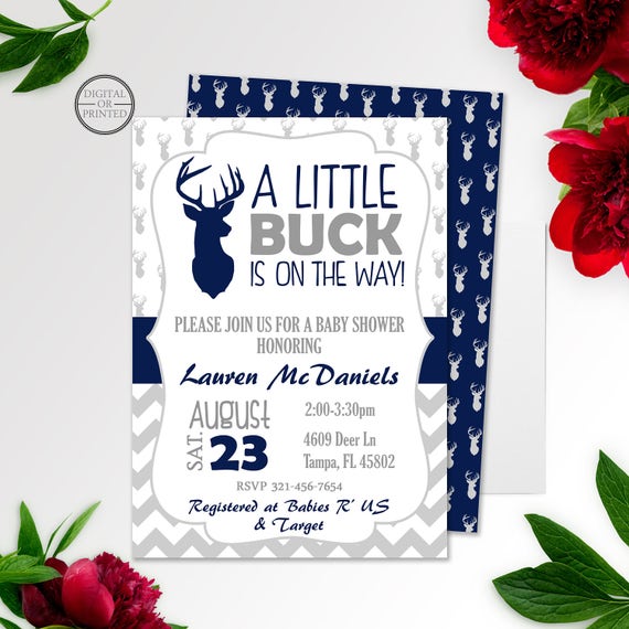 A Little Buck is on the Way Deer Baby Shower Invitation, Deer Woodland Baby Shower Invite, Digital or Printed Il_570xn
