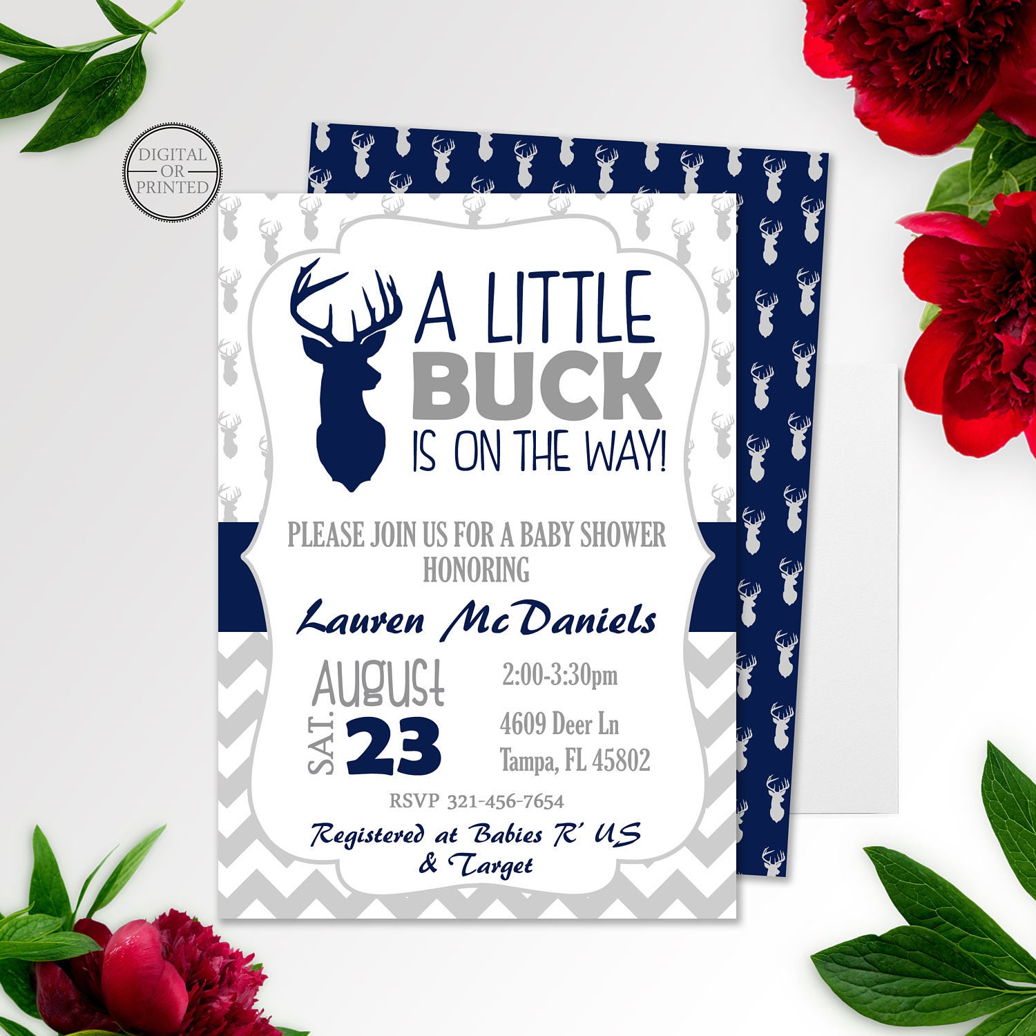 A Little Buck is on the Way Deer Baby Shower Invitation, Deer Woodlan…