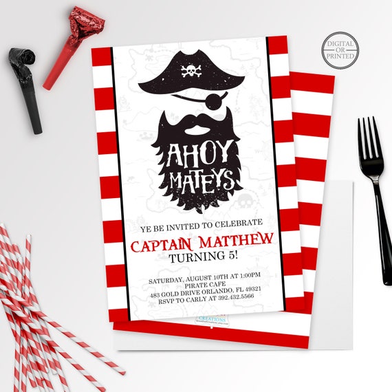 Pirate Invitation | Pirate Birthday Invitation | Pirate Party | Pirate Invite | Treasure Map | Boy Birthday | Ahoy Matey | Pirate Face Il_570xn