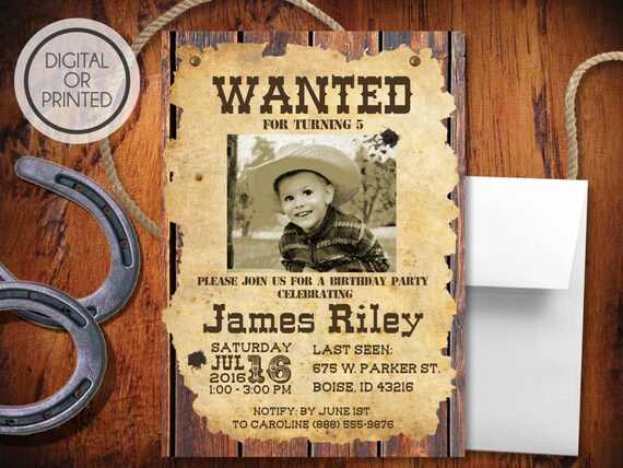 Western Birthday Invitation | Rustic Birthday Invitation | Boys Birthday Invite | Cowboy Birthday Invite | Western Photo | Wanted Poster Il_570xn