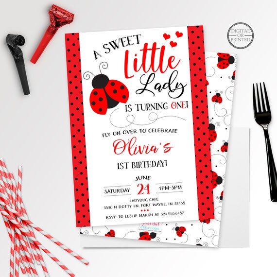 Ladybug Invitation | Ladybug Birthday Invitation | Ladybug Party Invite | Little Lady | Summer Birthday | Spring Birthday | Lady bugs Il_570xn