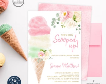 Ice Cream Bridal Shower Invitation | She's Been Scooped Up Bridal Shower Invite | Printed or Digital | BR-22420