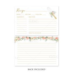 Floral Whisk Recipe Cards | 2- Sided Recipe Cards | Bridal Shower ...