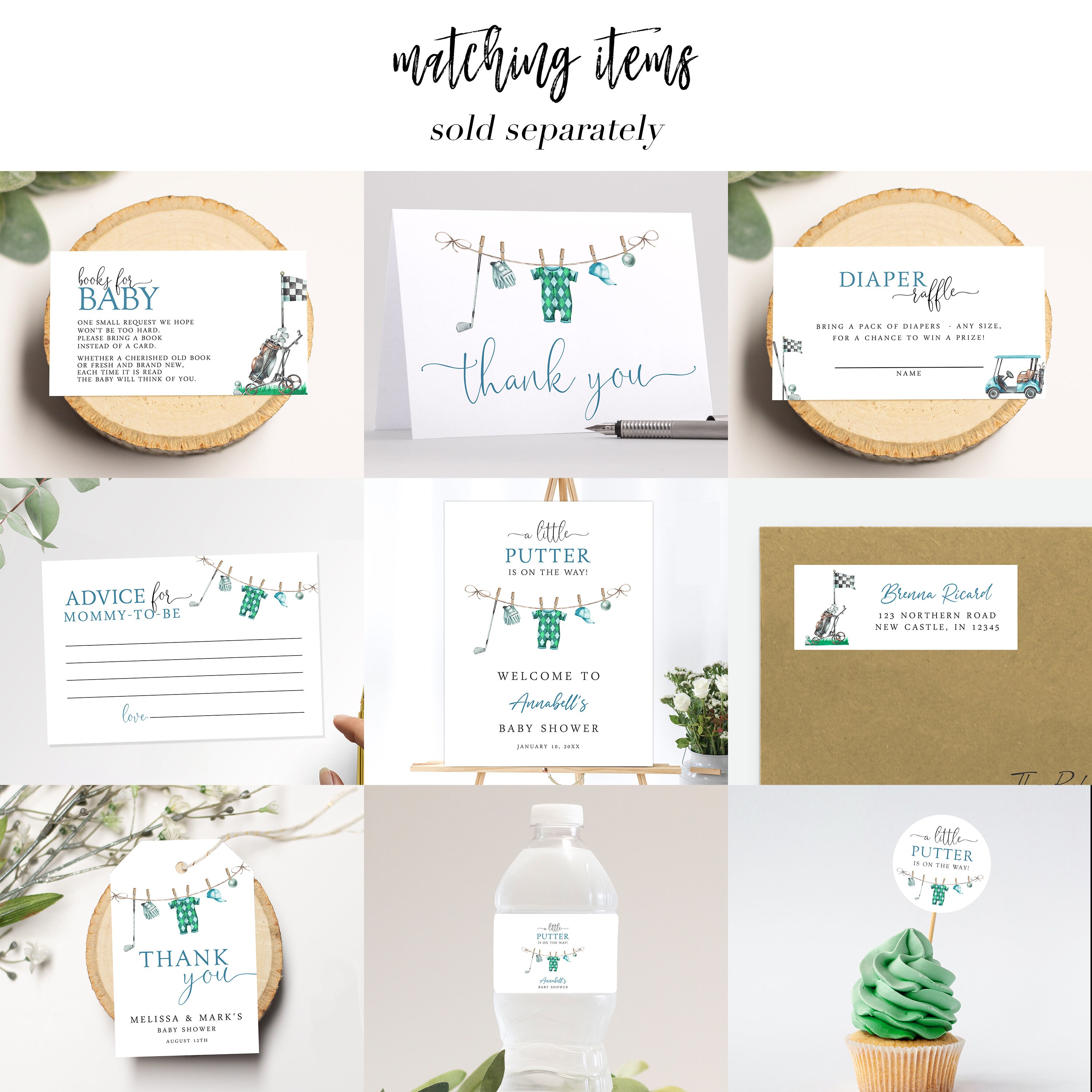 Golf-Thema Tortenaufsatz „A Little Putter Is On The Way“ – Schwarzer Glitzer, Für Babyparty & 1. Geburtstag