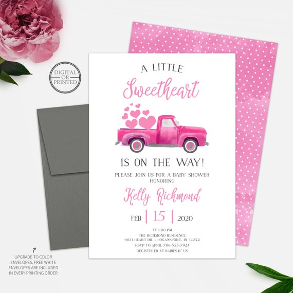 A Little Sweetheart Baby Shower Invitation | Vintage Truck Heart Baby Shower Invitation | Printed or Digital Il_570xn