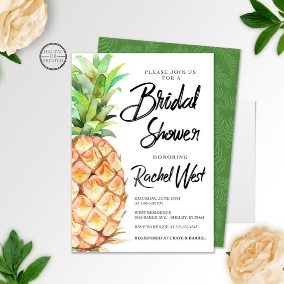 Tropical Bridal Shower Invitation Pineapple Tropical Bridal Shower Invitation Pineapple