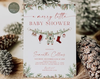 Winter Baby Shower Invitation Template, Merry Little Baby Shower Invite, Instant Digital or Printed, BA102424