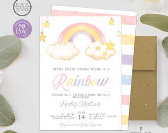 Rainbow Baby Shower Invitation | Pastel Rainbow Invite | Girl Baby Shower Invitation | Printed or Digital Invitation