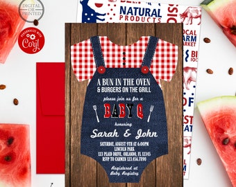 Baby Q Baby Shower Invitation | Bun in the Oven | Coed BBQ Baby Shower Invite |  Digital or Printed