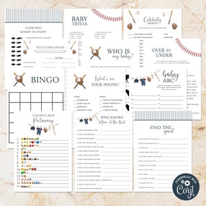Baseball Baby Shower Games Package | Self Edit Instant Download Printable | BA-20623