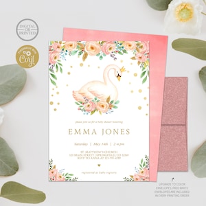 Swan Baby Shower Invitation | Floral Watercolor